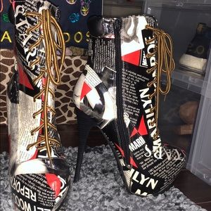 Newspaper lace up boots